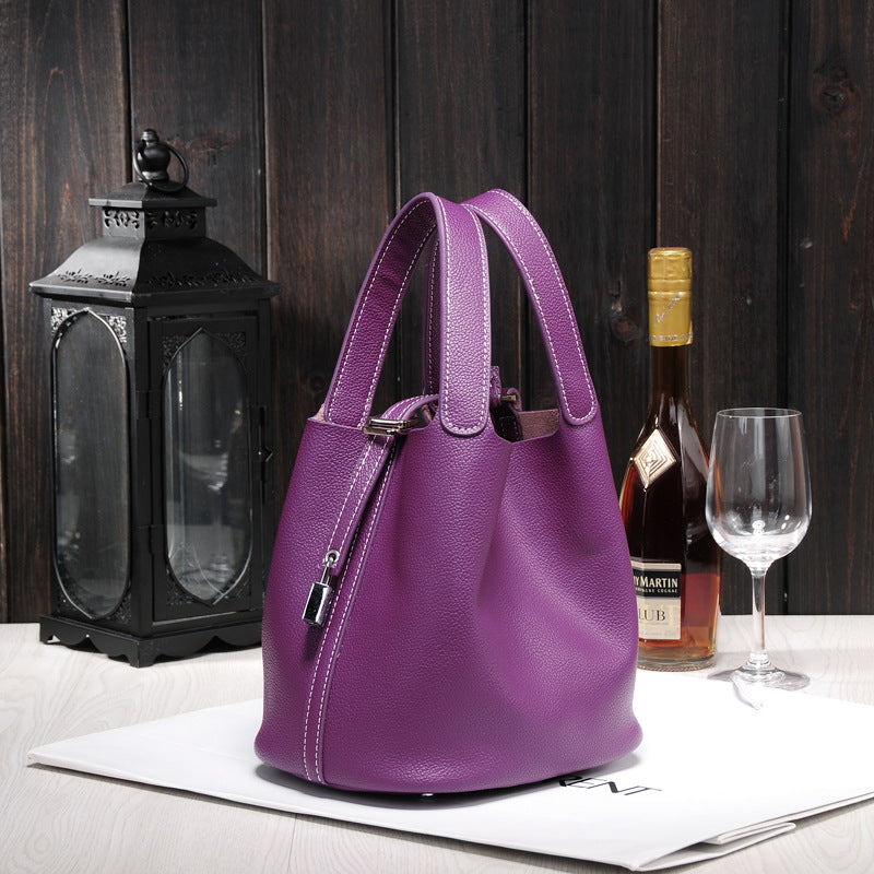 Women's Simple Lychee Pattern Hand Carrying Portable Shopping Handbags