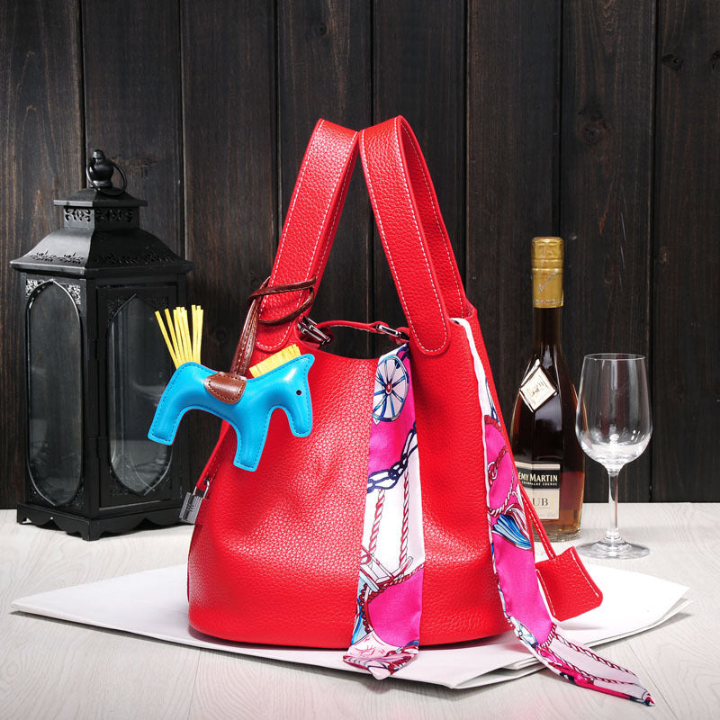 Women's Simple Lychee Pattern Hand Carrying Portable Shopping Handbags