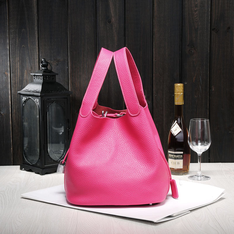 Women's Simple Lychee Pattern Hand Carrying Portable Shopping Handbags