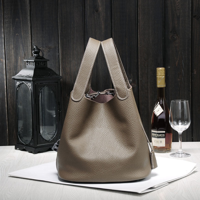 Women's Simple Lychee Pattern Hand Carrying Portable Shopping Handbags