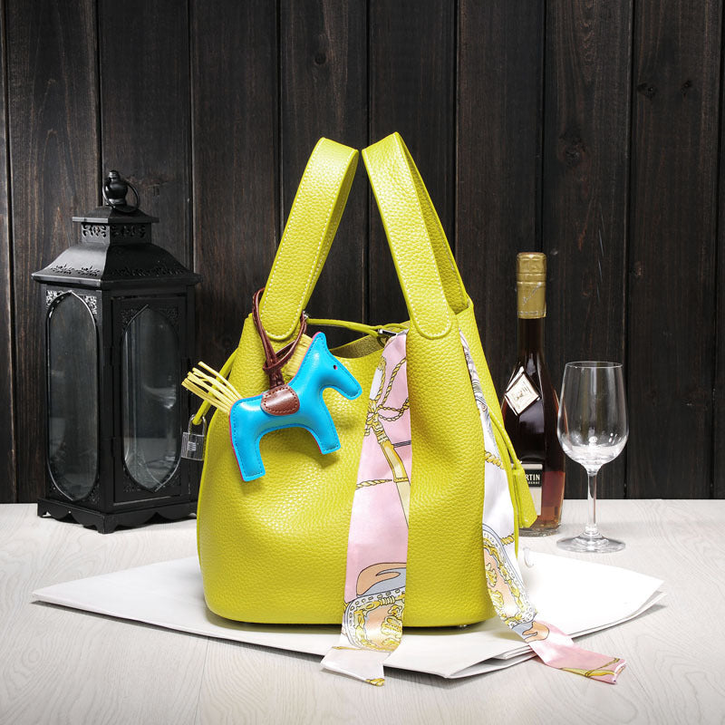 Women's Simple Lychee Pattern Hand Carrying Portable Shopping Handbags