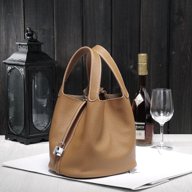 Women's Simple Lychee Pattern Hand Carrying Portable Shopping Handbags
