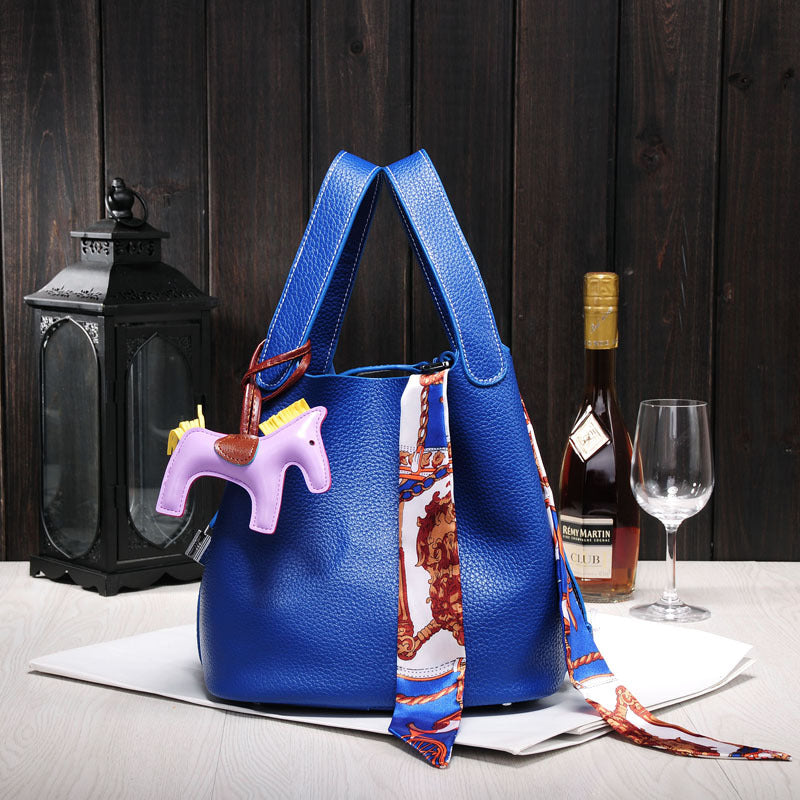Women's Simple Lychee Pattern Hand Carrying Portable Shopping Handbags