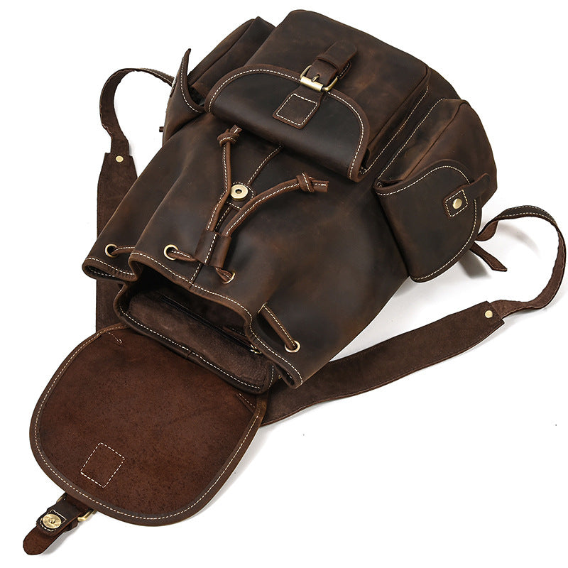Men's Crazy Horse Leather Fashion Head Cow Backpacks
