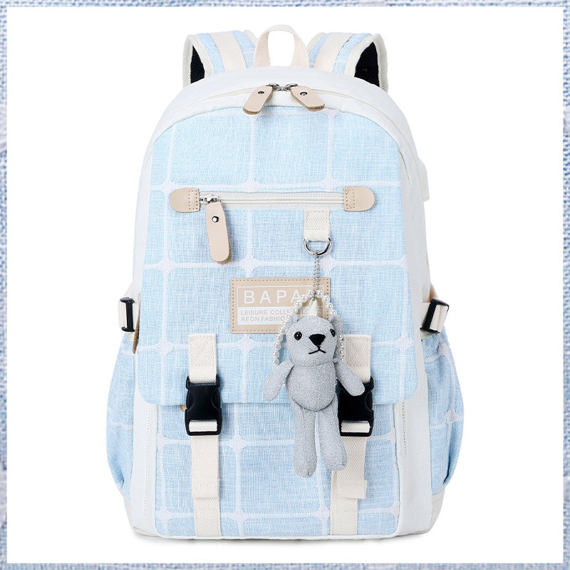 Women's Double Canvas Large Capacity High Junior Backpacks