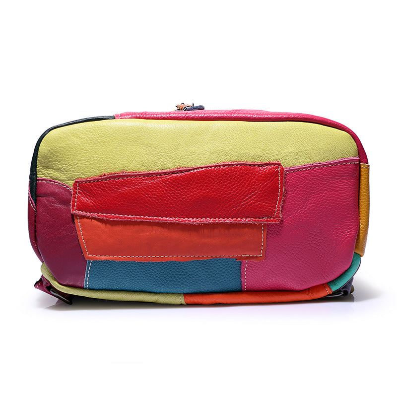 Women's Layer Cowhide Stitching Punk Colorful Free Bags