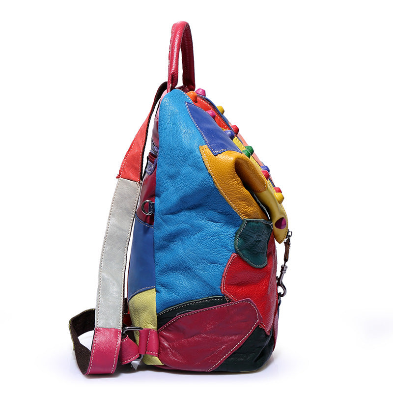 Women's Layer Cowhide Stitching Punk Colorful Free Bags