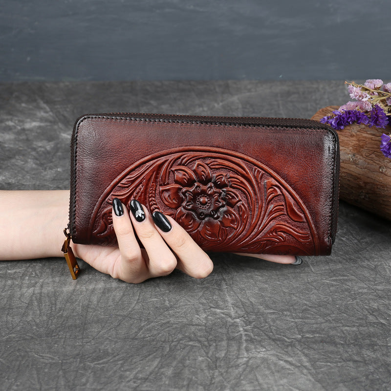Women's Floral Clutch Vintage Embossed Mobile Three-dimensional Ladies Wallets