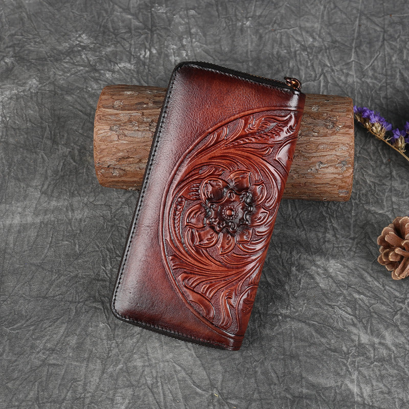 Women's Floral Clutch Vintage Embossed Mobile Three-dimensional Ladies Wallets