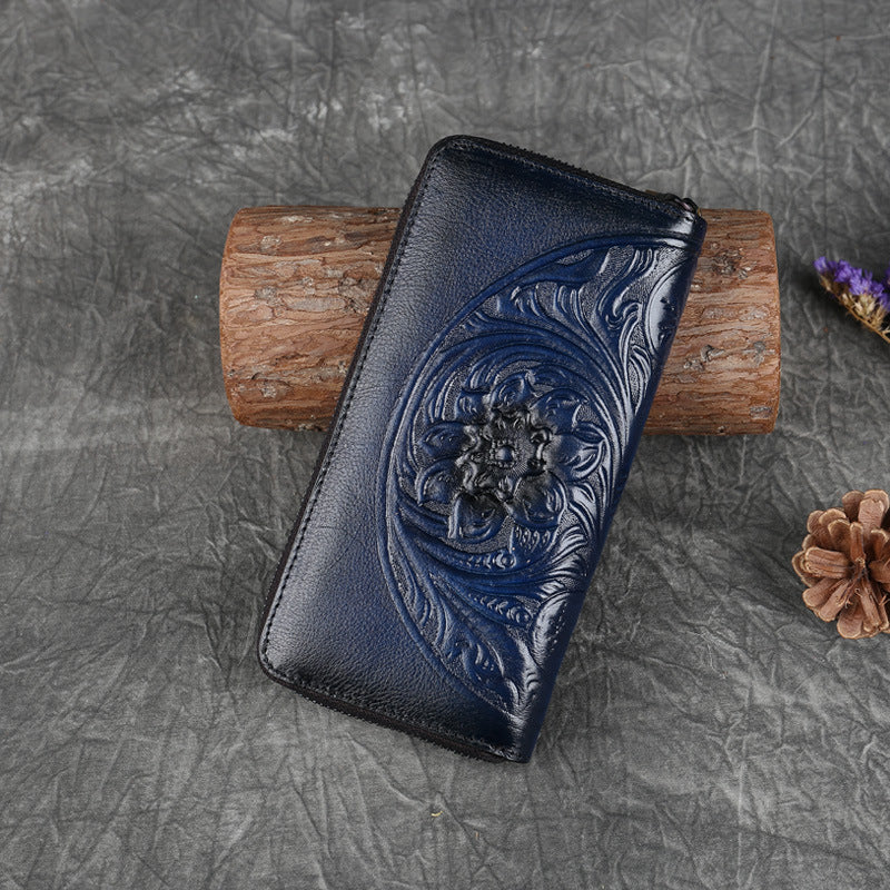 Women's Floral Clutch Vintage Embossed Mobile Three-dimensional Ladies Wallets
