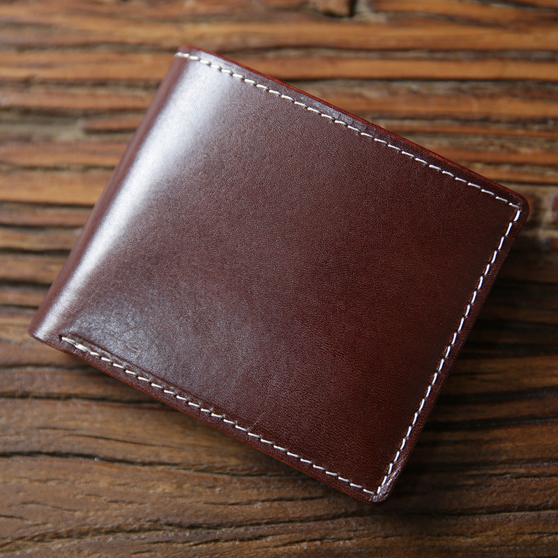 Men's Handmade Vegetable Tanned Leather Short Zip First Layer Men's Wallets