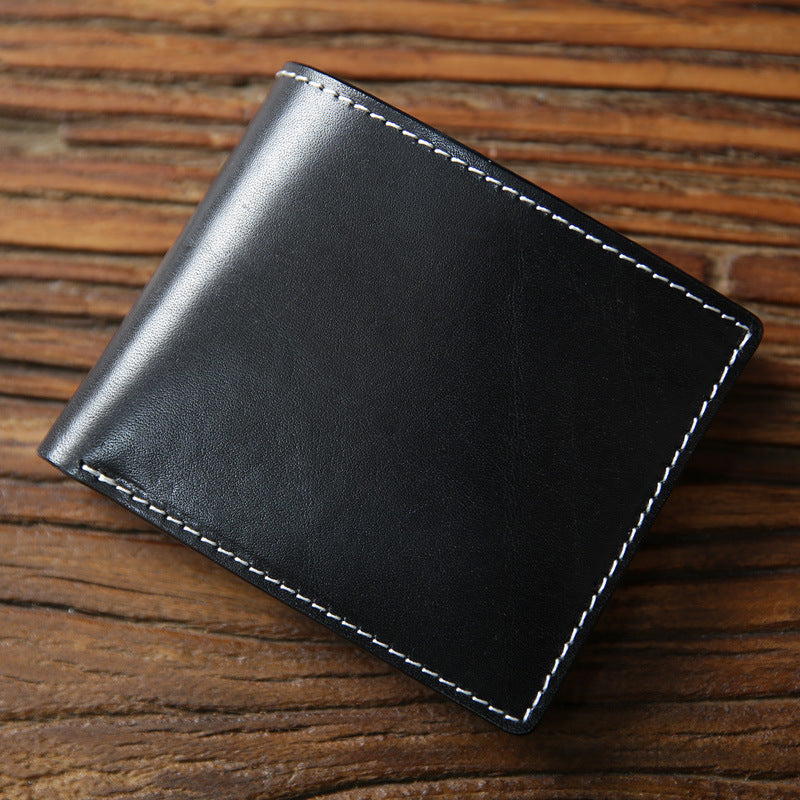 Men's Handmade Vegetable Tanned Leather Short Zip First Layer Men's Wallets