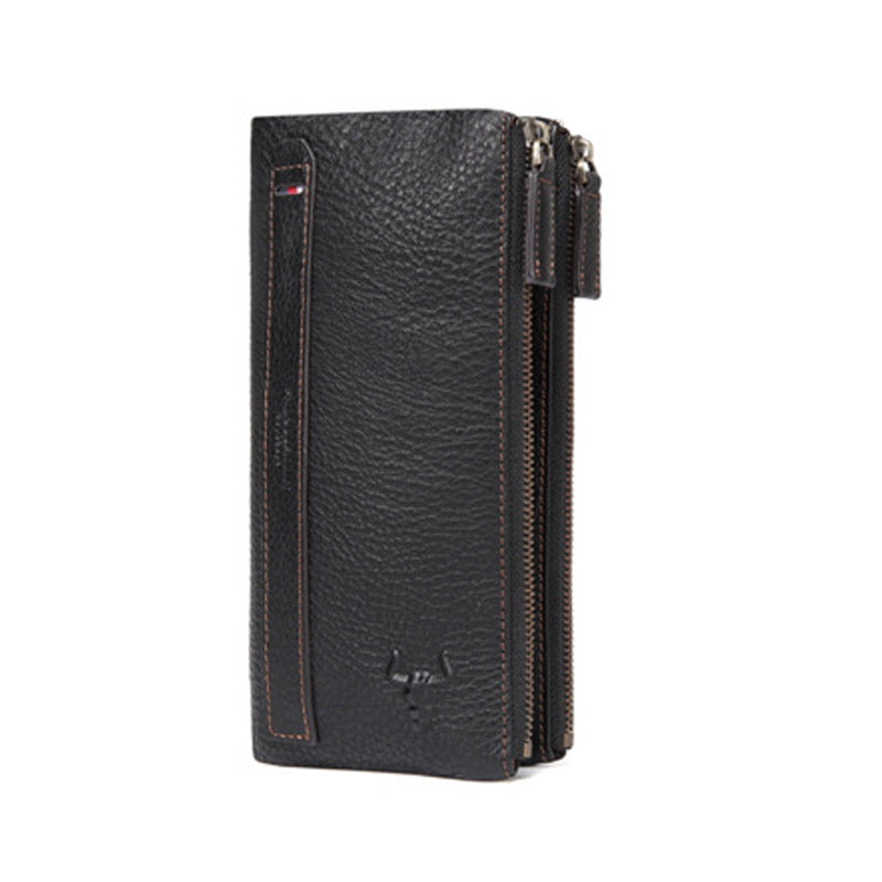 Women's & Men's & Famous Craftsman Leather Long Genuine Double Zipper First Layer Men's Wallets