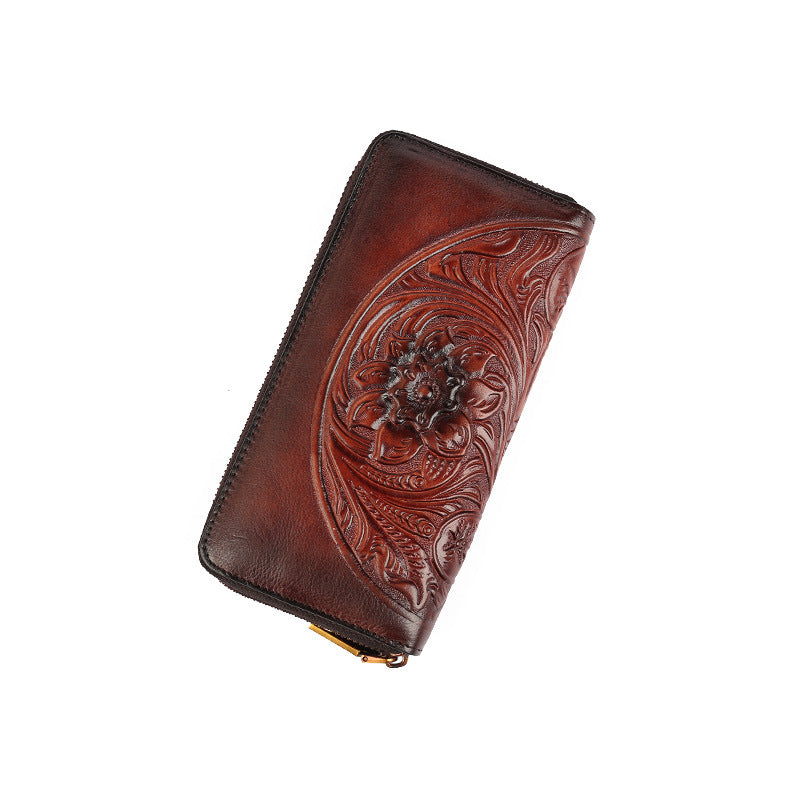 Women's Floral Clutch Vintage Embossed Mobile Three-dimensional Ladies Wallets