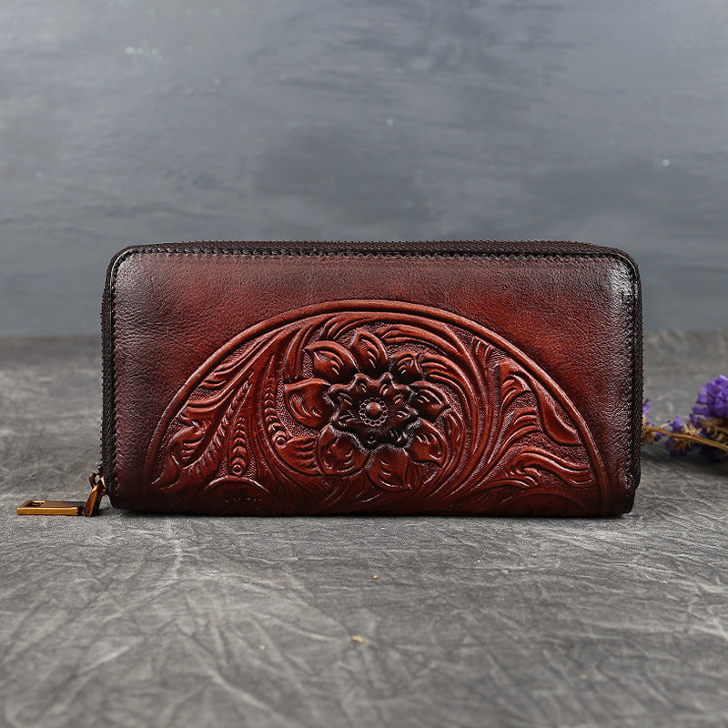 Women's Floral Clutch Vintage Embossed Mobile Three-dimensional Ladies Wallets