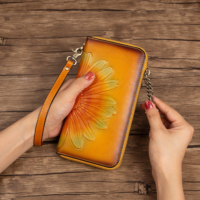 Women's Leather Hand-rub Color Zipper Retro First Bags