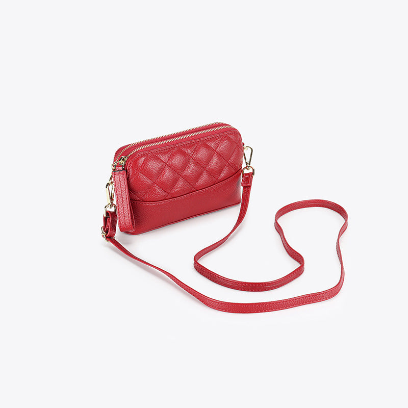 Women's Soft Leather Fashion Diamond Quilted Stray Bags