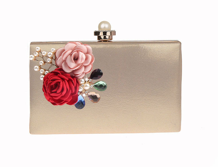 Contrast Color Flower Metal Chain Fashion Clutch Evening Bags