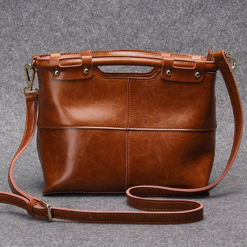 Women's Retro Leather Solid Color Genuine Shoulder Bags