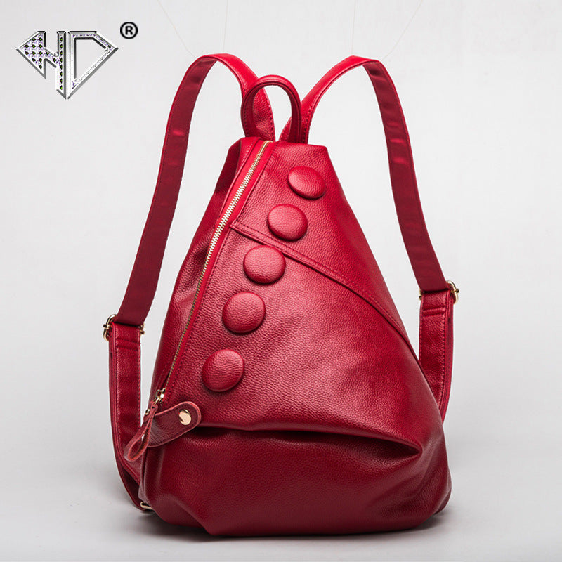 Women's First Layer Cowhide Lychee Pattern Fashion Backpacks