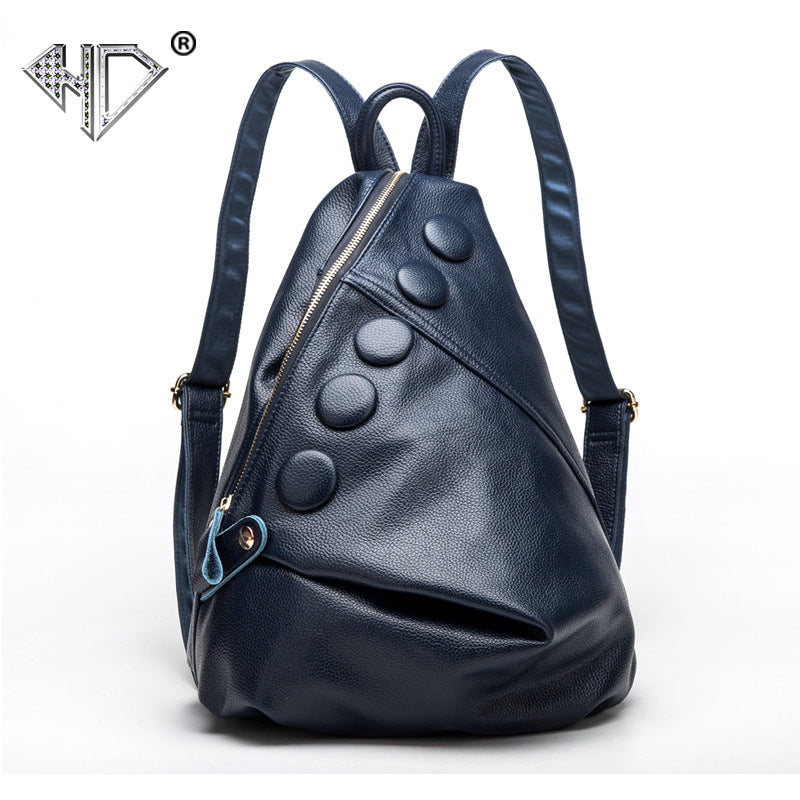 Women's First Layer Cowhide Lychee Pattern Fashion Backpacks