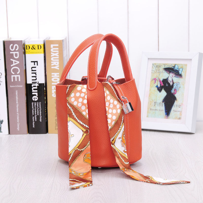 Women's Lunch Box Head Cowhide Genuine Leather Handbags