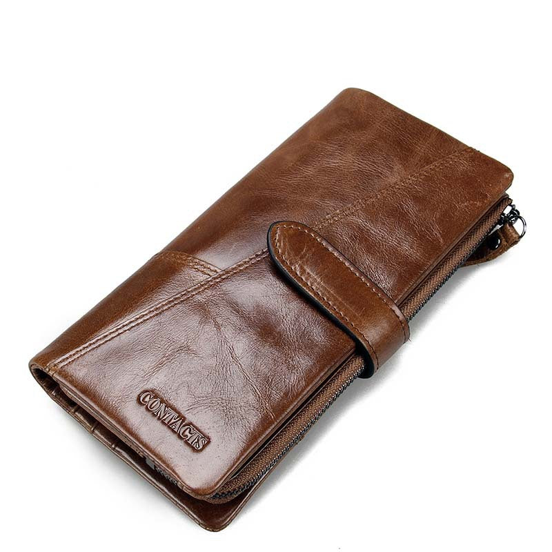 Men's Black Angel Fashion Long Patchwork Cowhide Men's Wallets