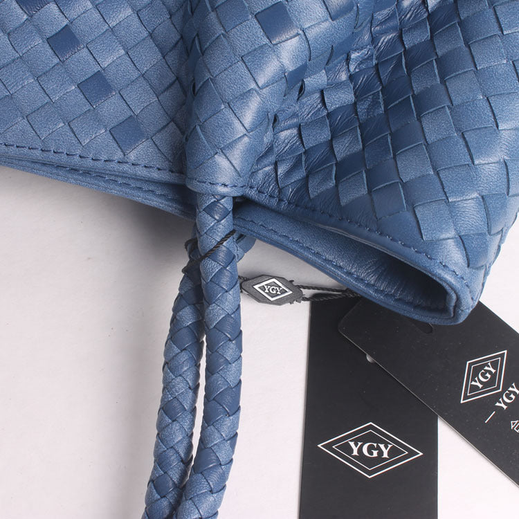 Women's Trendy Genuine Leather Woven Large Capacity Shoulder Bags