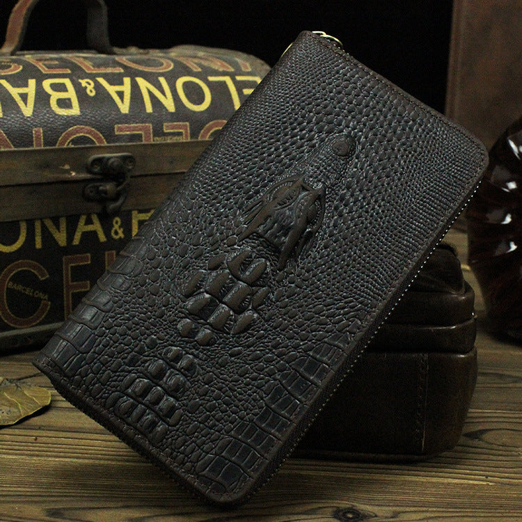 Men's Top Layer Cowhide Long Dragon Tiger Pattern Handmade Retro Ladies Wallets