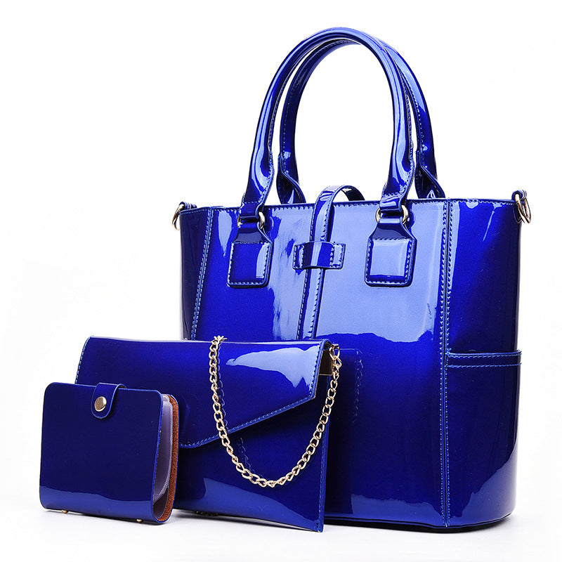Women's Fan Glossy Three-piece Patent Leather Fashion Bags