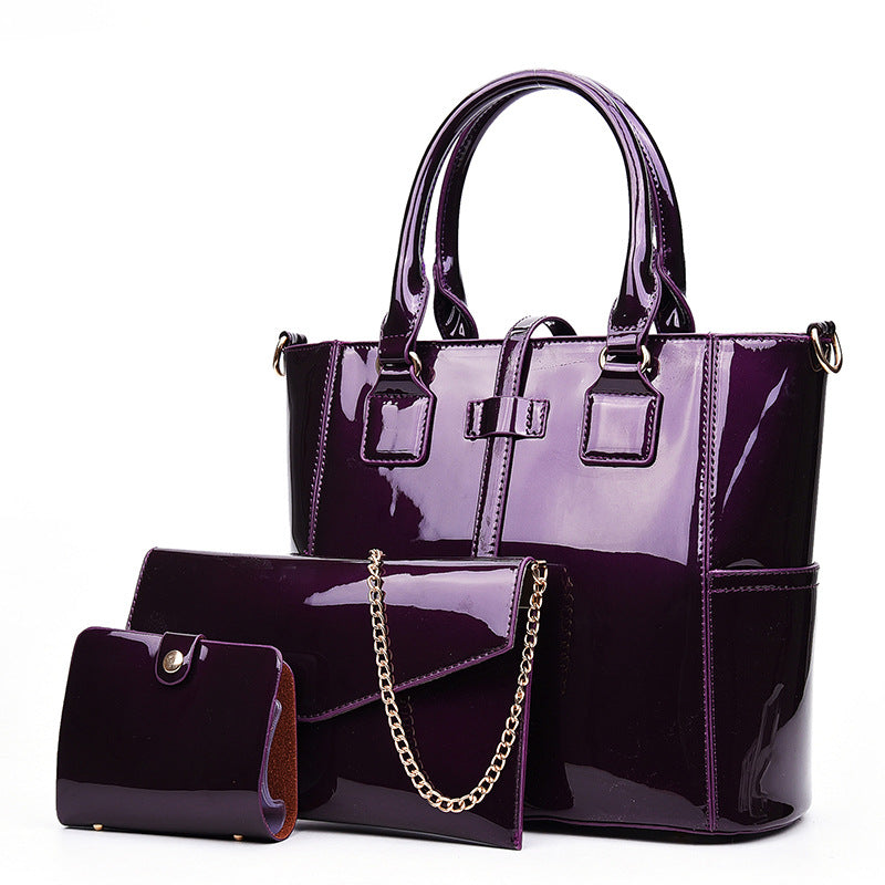 Women's Fan Glossy Three-piece Patent Leather Fashion Bags