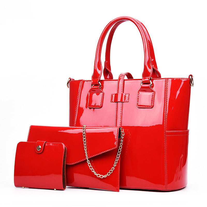 Women's Fan Glossy Three-piece Patent Leather Fashion Bags