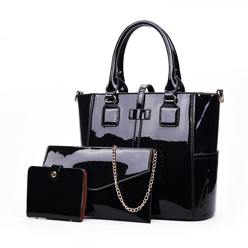 Women's Fan Glossy Three-piece Patent Leather Fashion Bags