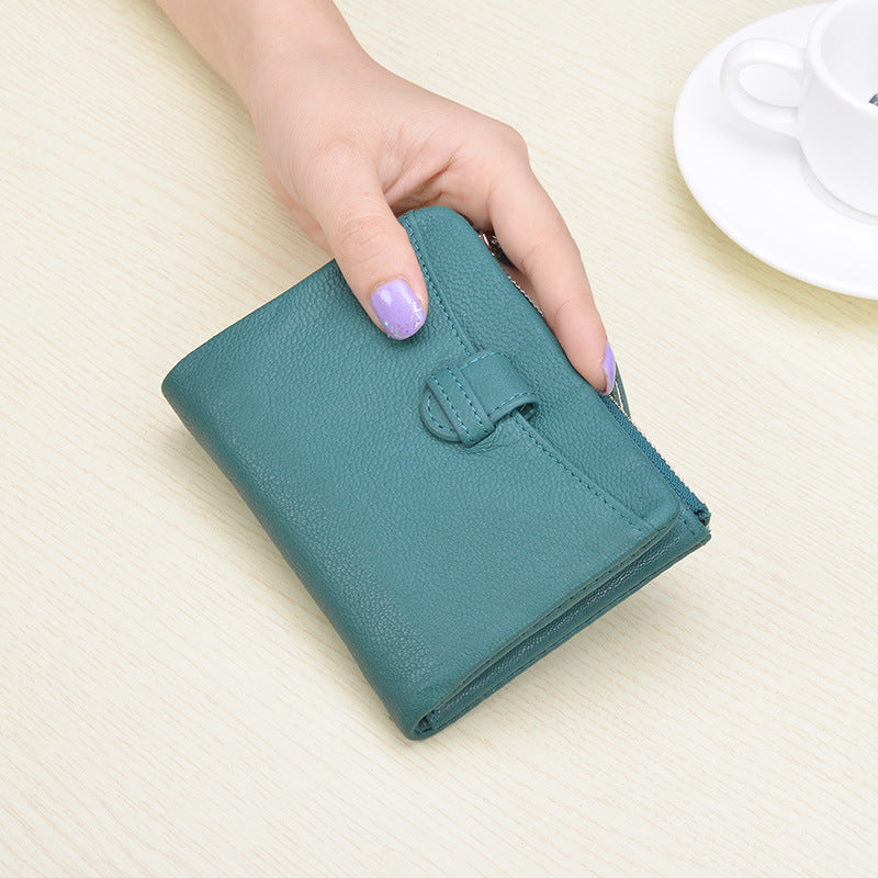 Women's Short Sheepskin Clutch First Layer Two Fold Genuine Ladies Wallets