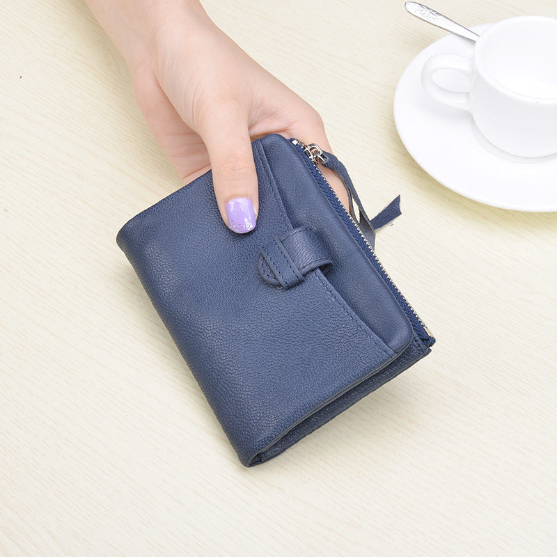 Women's Short Sheepskin Clutch First Layer Two Fold Genuine Ladies Wallets