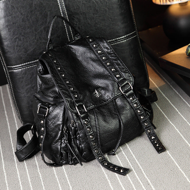 Women's Washed Leather Skull Korean Style Pure Backpacks