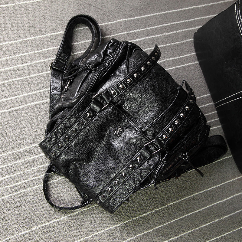 Women's Washed Leather Skull Korean Style Pure Backpacks