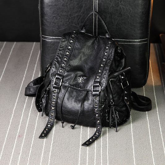 Women's Washed Leather Skull Korean Style Pure Backpacks