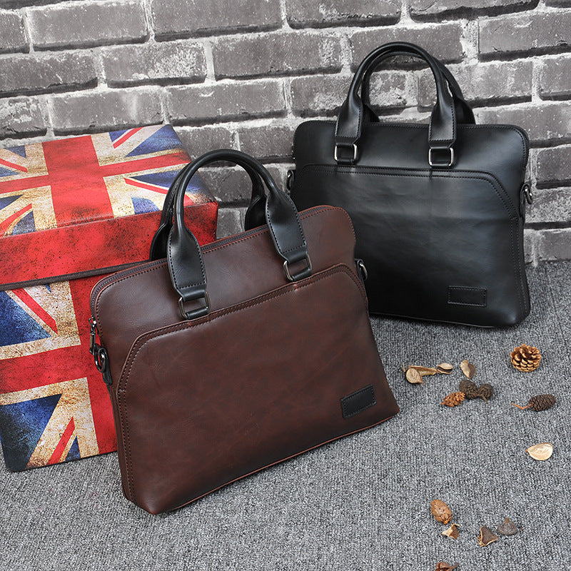 Men's Korean Portable Trendy Computer Crazy Horse Shoulder Bags