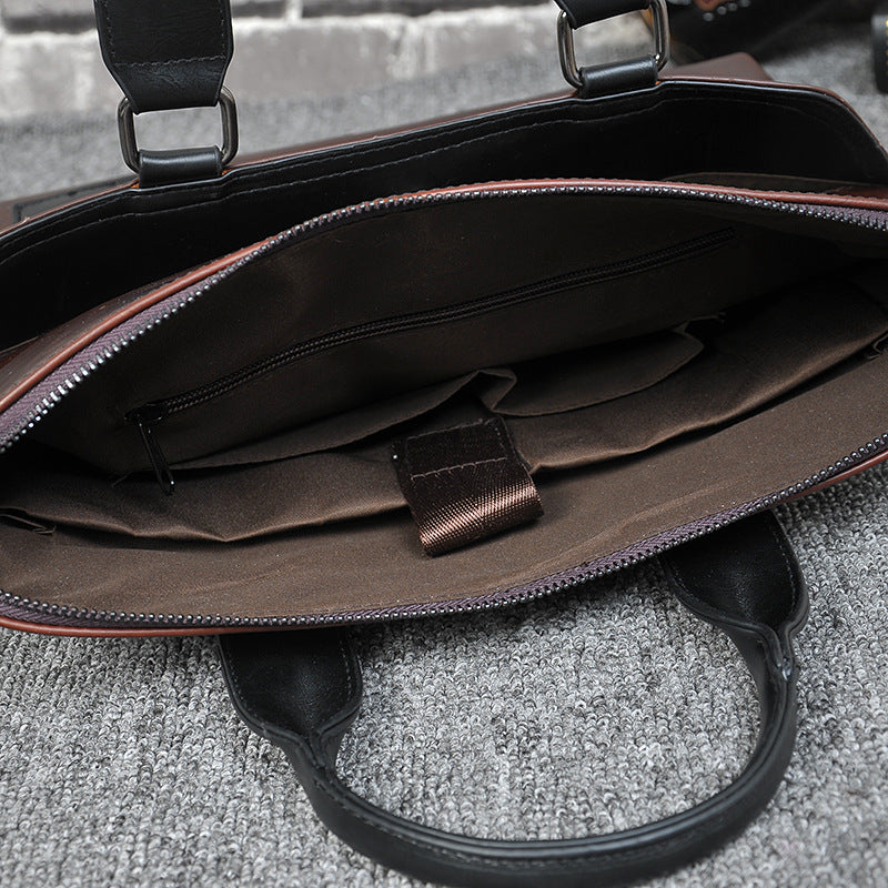 Men's Korean Portable Trendy Computer Crazy Horse Shoulder Bags