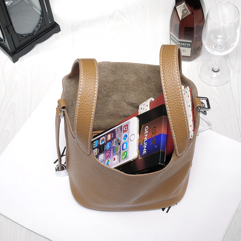 Women's Simple Lychee Pattern Hand Carrying Portable Shopping Handbags