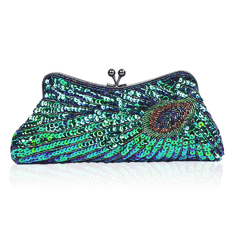 Women's Pearl Embroidery Sequined Dinner Peacock Cheongsam Bags