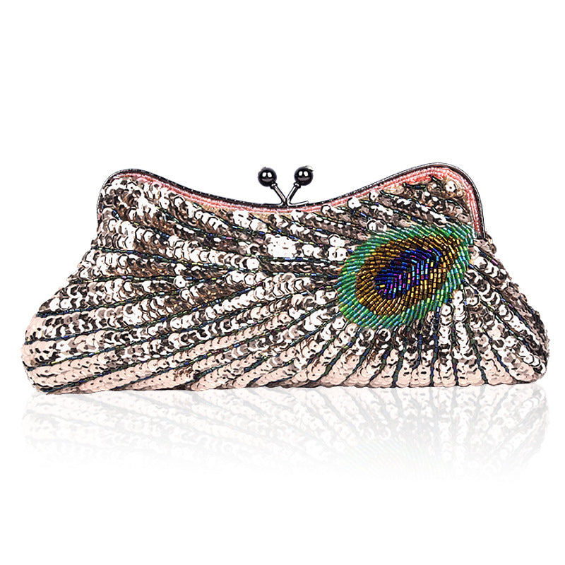 Women's Pearl Embroidery Sequined Dinner Peacock Cheongsam Bags