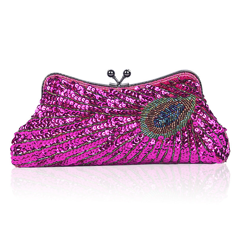 Women's Pearl Embroidery Sequined Dinner Peacock Cheongsam Bags