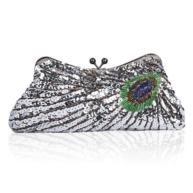 Women's Pearl Embroidery Sequined Dinner Peacock Cheongsam Bags