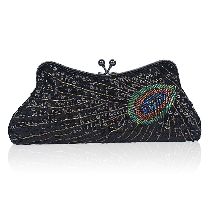 Women's Pearl Embroidery Sequined Dinner Peacock Cheongsam Bags