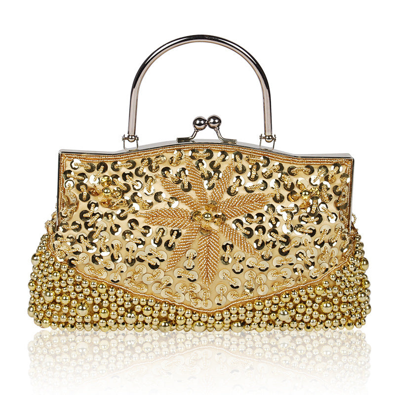 Women's Retro Pearl Embroidery Clutch Dinner Portable Evening Bags