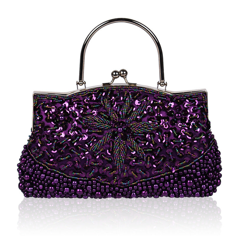 Women's Retro Pearl Embroidery Clutch Dinner Portable Evening Bags