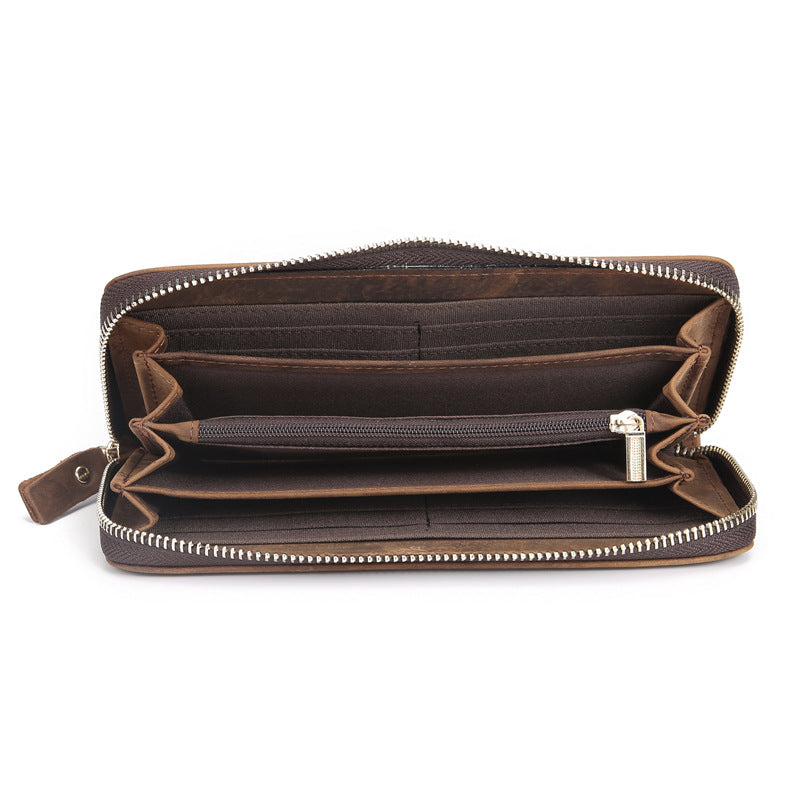 Men's Crazy Horse Leather Long Vintage First Layer Cowhide Men's Wallets