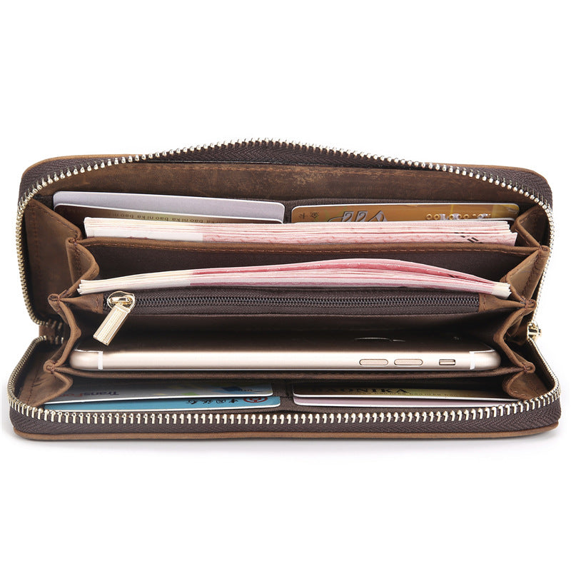 Men's Crazy Horse Leather Long Vintage First Layer Cowhide Men's Wallets